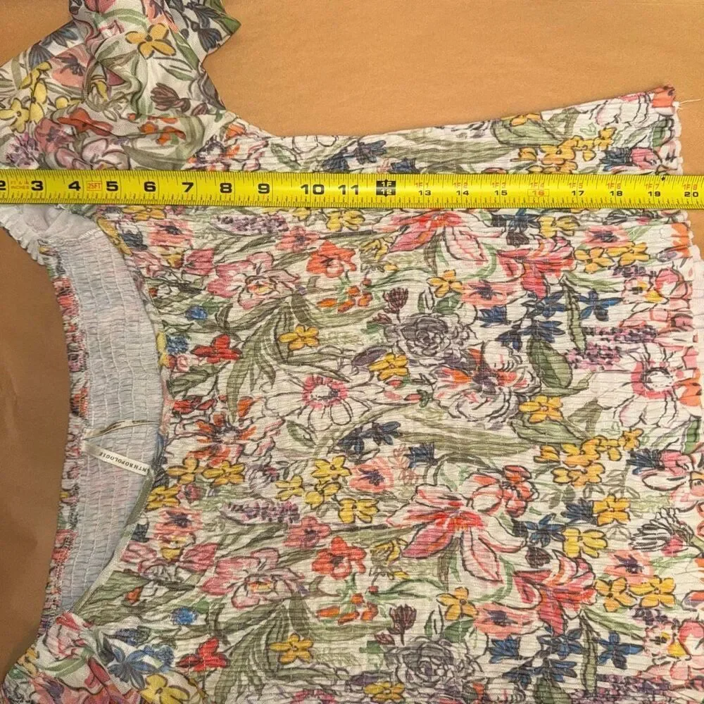 Anthropologie Smocked Floral Puff Sleeve Top Multicolor Size M Stretchy Summer B